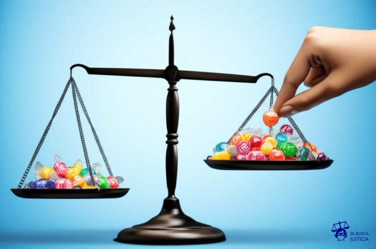 Una balanza desequilibrada, con un lado repleto de caramelos brillantes (representando el acuerdo) y el otro lado completamente vacío, con una mano (representando la parte afectada) intentando desesperadamente alcanzar los caramelos, pero sin poder hacerlo. Representa: Incumplimiento de acuerdo de mediación familiar homologado judicialmente, lo que obliga a la parte afectada a iniciar un proceso de ejecución forzosa para obtener el cumplimiento de lo pactado.