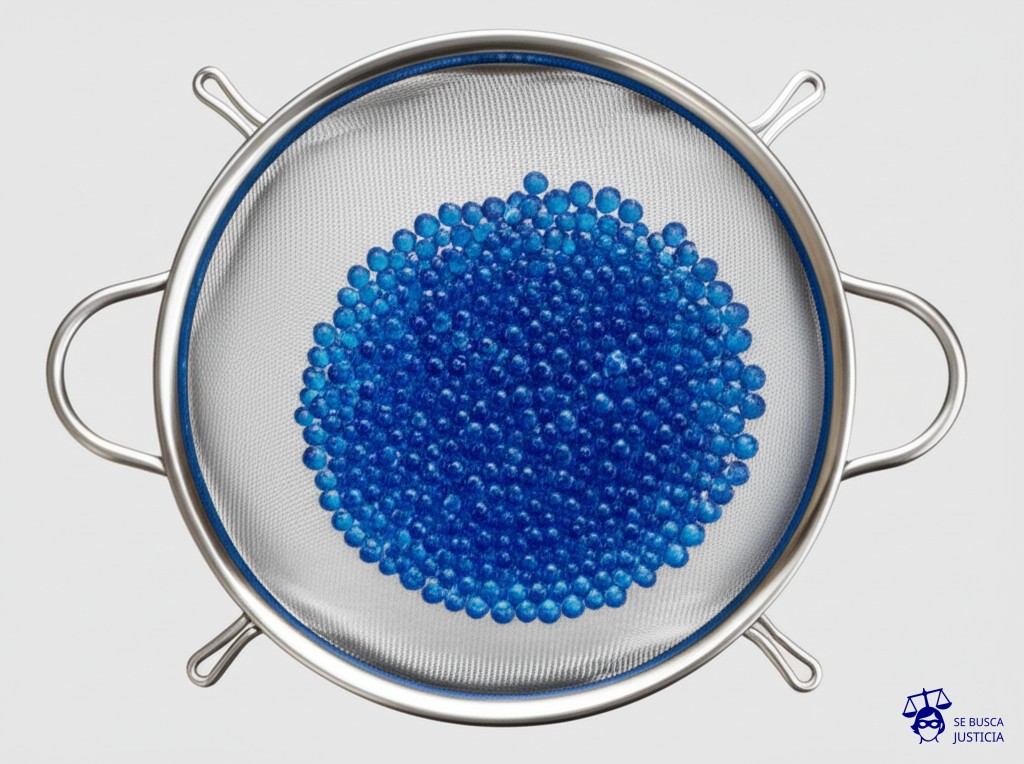 Un gran colador lleno de agujeros, intentando retener una marea de pequeñas bolitas. Representa: Incumplimiento de la normativa de protección de datos personales por la administración