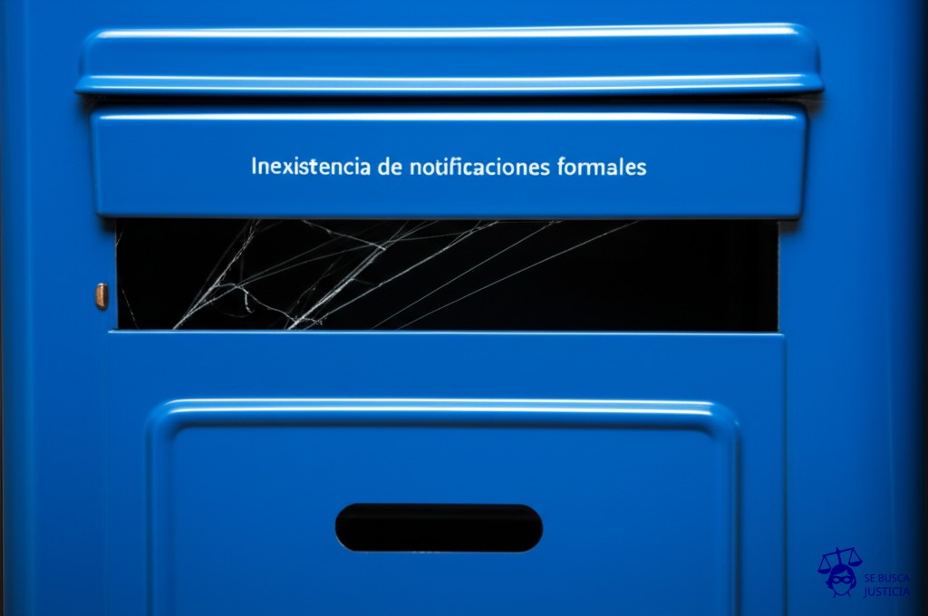 Un buzón de correo completamente vacío, con una telaraña cubriendo su abertura. Representa: Inexistencia de notificaciones formales