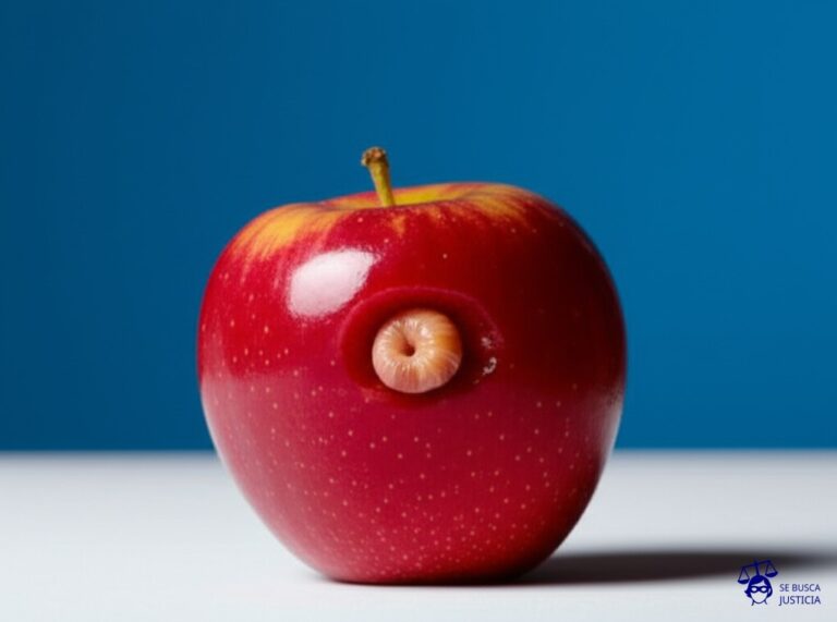 Un gusano entrando sigilosamente en una manzana perfectamente pulida. Representa: Instalación de software espía en dispositivos sin conocimiento del usuario