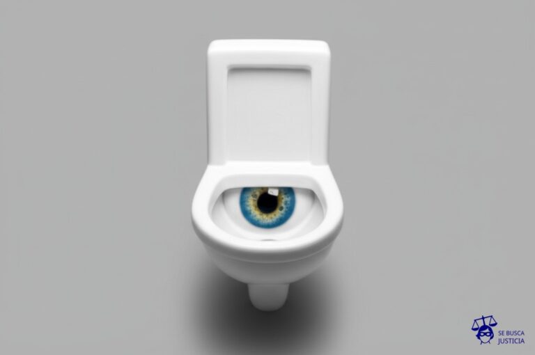 Un inodoro con un ojo gigante asomando por el agujero. Representa: Invasión de la esfera privada por parte de fuerzas de seguridad