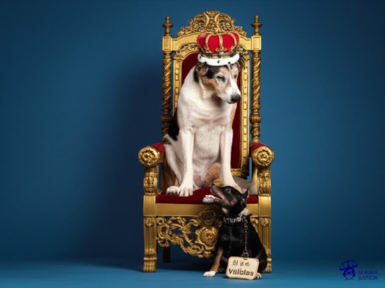 Un gran perro (el legislativo) con una corona dorada, sentado en un trono de oro macizo. A sus pies, un pequeño cachorro (el control de constitucionalidad) con una correa, intentando ladrarle tímidamente. El cachorro lleva una pequeña placa que dice Validez. El perro ignora completamente al cachorro, bostezando. Representa: La doctrina de la deferencia hacia el legislativo y la presunción de validez de los actos administrativos en el control de constitucionalidad.