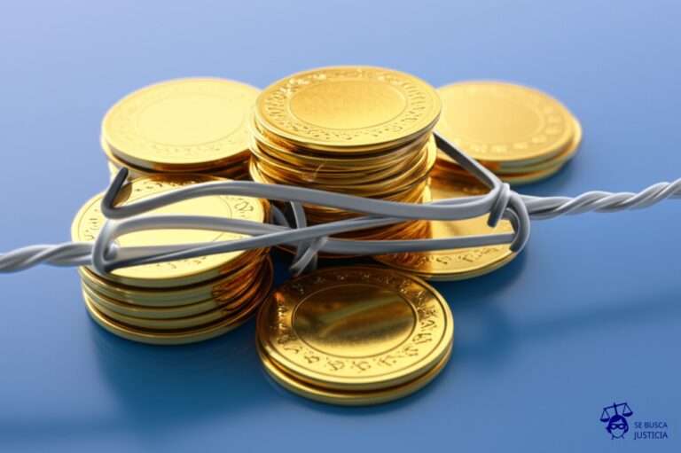 Un puñado de monedas de oro intentando atravesar una jaula de alambre. Representa: Limitaciones arbitrarias en el uso de tarjetas en el extranjero