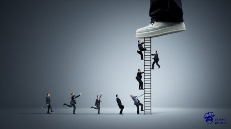 Un grupo de personas que se esfuerzan por trepar una escalera. Una vez que llegan a la cima, un pie gigante (que simboliza la autoridad) les da una patada para que caigan de nuevo al suelo. Representa: Manuel Adorni comunicó que 268 estudiantes que obtuvieron 86 o más puntos deberán rendir de nuevo el examen para la residencia.