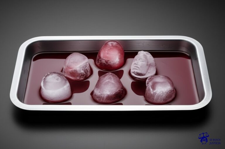 Un grupo de cubitos de hielo, cada uno con la forma de una cabeza, se derriten en una bandeja, dejando un charco. Representa: Marc Quinn fue denunciado por usar su propia sangre para hacer esculturas de su cabeza