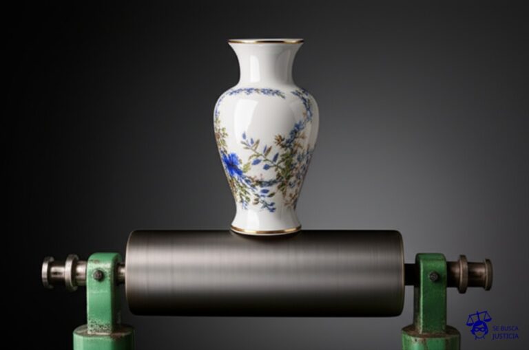 Un delicado jarrón de porcelana (Marilina Ross) siendo aplastado por un rodillo industrial gigante. Representa: Marilina Ross sufrio el embate de la maquinaria represiva del estado durante la dictadura argentina