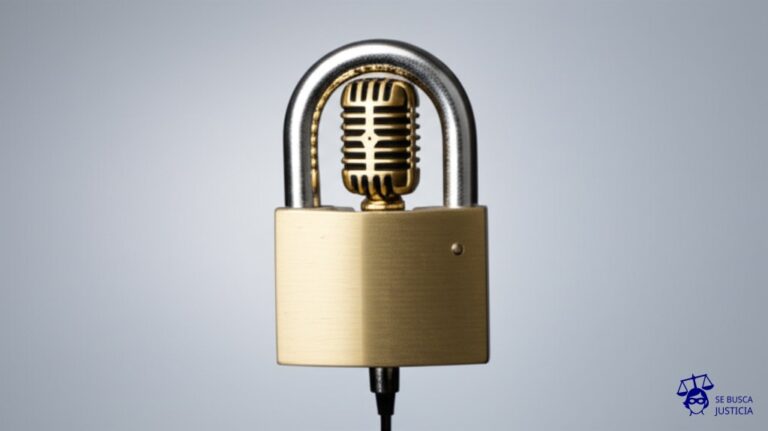 Un gran candado oxidado, sujetando firmemente un micrófono dorado. Representa: Maykel Osorbo fue detenido por el gobierno cubano en relacion con su arte y activismo