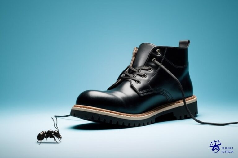 Un zapato (representando el auto) gigante, con el cordón desatado, pisando una hormiga (representando la moto). Representa: Moto arrollada por auto sin frenar