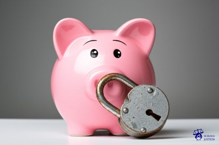 Un candado gigante, oxidado y con telarañas, cubriendo la entrada de una alcancía de cerdito. Representa: Negación de apertura de cuenta sin causa válida