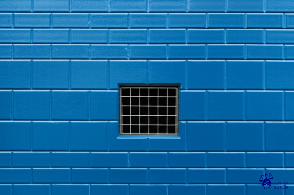 Un gran muro de ladrillos, con una mirilla diminuta y enrejada en el centro. Representa: Negativa a acceso a la información pública