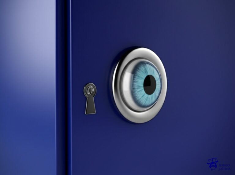 Un gran armario con la puerta cerrada con llave y un ojo gigante (como el de un cíclope) espiando por el ojo de la cerradura. Representa: Negativa a aceptar observadores internacionales en elecciones