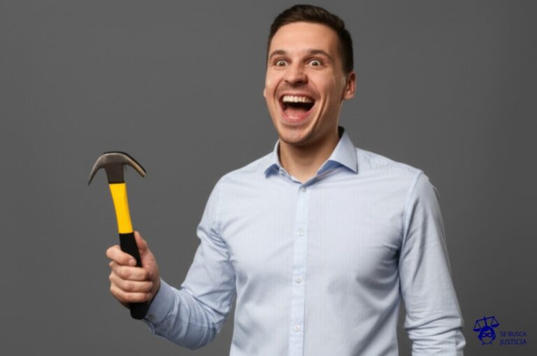 Un hombre se da un martillazo en el dedo, con una gran sonrisa. Representa: Negativa a cubrir daños por actos intencionales del asegurado