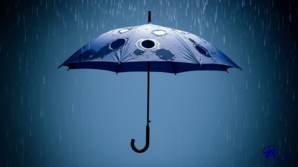 Un paraguas con agujeros, lloviendo explosiones. Representa: Negativa a cubrir daños por actos terroristas