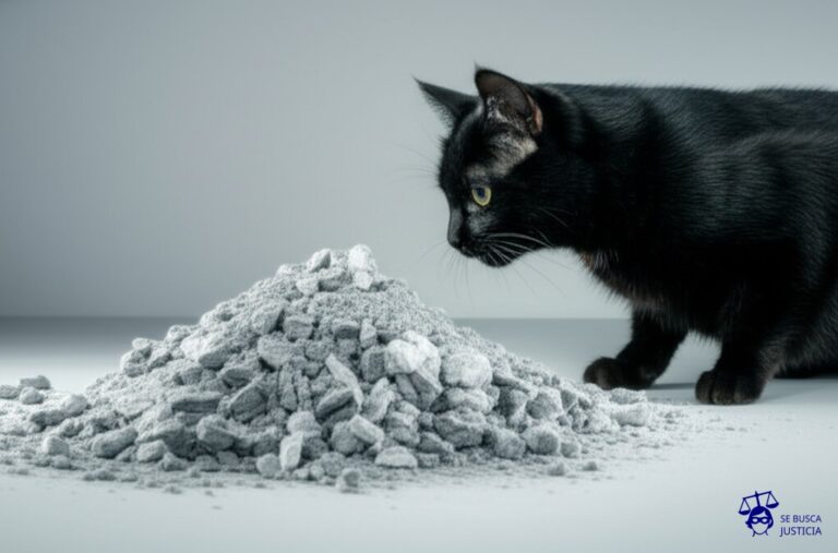 Un gato negro, con las garras afiladas, mirando a un montón de escombros. Representa: Negativa a indemnizar por daños provocados por terceros no identificados