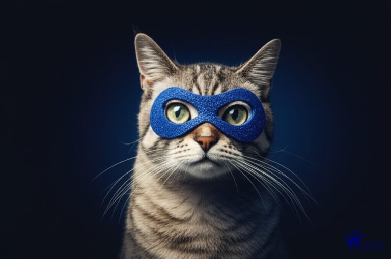 Un gato con una máscara de perro, entrando a un club nocturno. Representa: Negligencia en la verificación de identidad de clientes