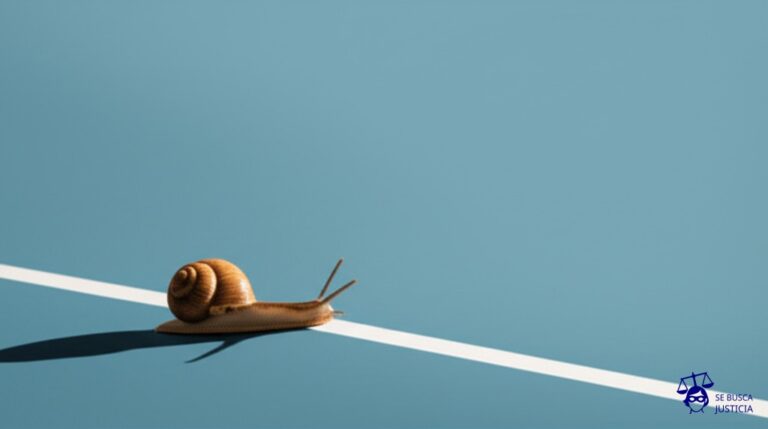 Un caracol intentando cruzar una línea de meta, con una gran sombra proyectada por el sol que se pone. Representa: No cumplimiento de plazos de entrega