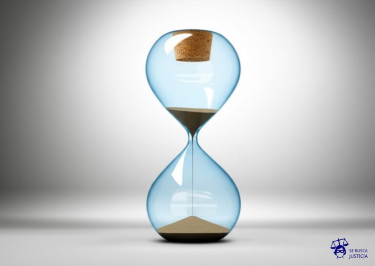 Un reloj de arena completamente lleno, con la arena ya cayendo, pero el agujero de salida tapado con un corcho. Representa: No notificación de una brecha de seguridad dentro del plazo legal