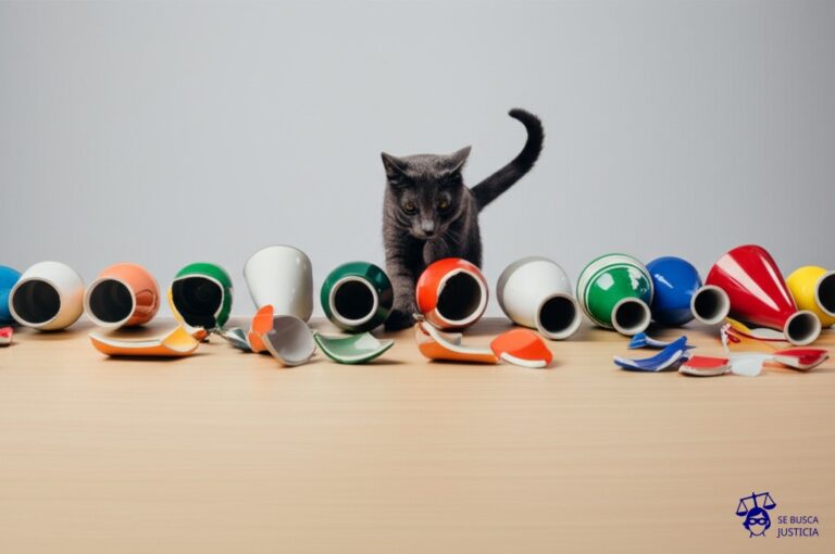Un gato, persistentemente, empujando una fila de jarrones hacia el borde de una mesa, cada vez que caen y se rompen, el gato regresa al inicio de la fila y repite la acción. Representa: No reconocimiento de fallas recurrentes