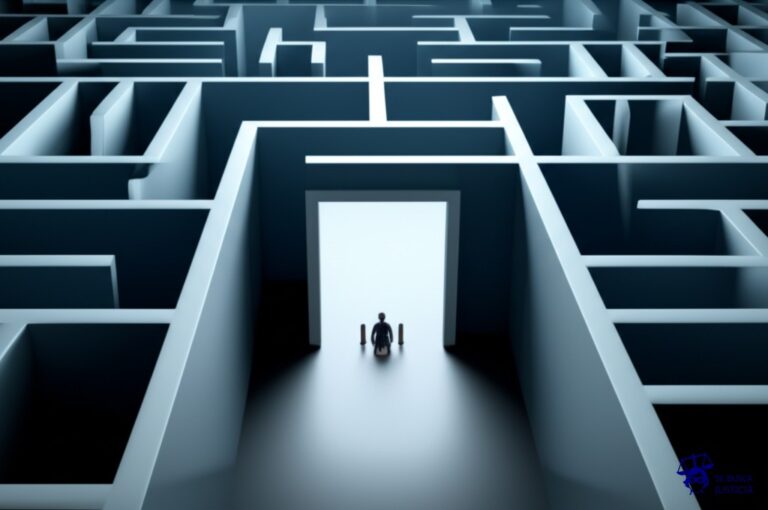 Un laberinto con una única entrada y múltiples salidas, todas ellas bloqueadas por una barrera invisible. Representa: No respeto de cupo laboral para personas con discapacidad