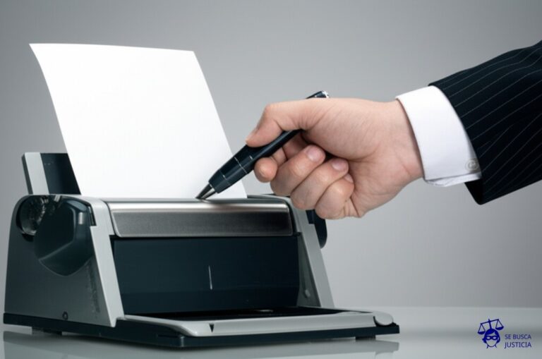 Un hombre con un brazo extendido, ofreciendo un bolígrafo a una trituradora de papel encendida. Representa: Obligación de firmar contratos sin tiempo de lectura