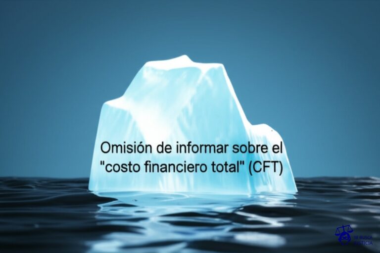 Un iceberg, con la parte visible (pequeña) representando la información oficial y la parte sumergida (enorme) representando el CFT no revelado. Representa: Omisión de informar sobre el "costo financiero total" (CFT)