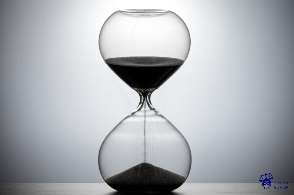 Un reloj de arena vacío, con una telaraña cubriendo la estructura. Representa: Prescripción de la acción judicial por accidente