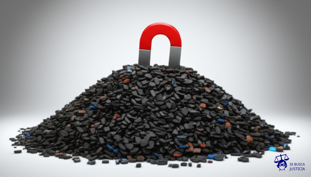 Un pequeño imán (representando un producto básico deseado) pegado a un gran montón de basura (representando los productos no deseados). Representa: Presión para contratar productos adicionales no deseados (ventas atadas)