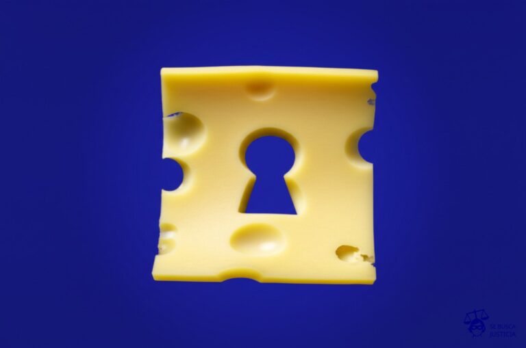 Un agujero en forma de caja fuerte en una rebanada de queso suizo. Representa: Problemas con cajas de seguridad (robo