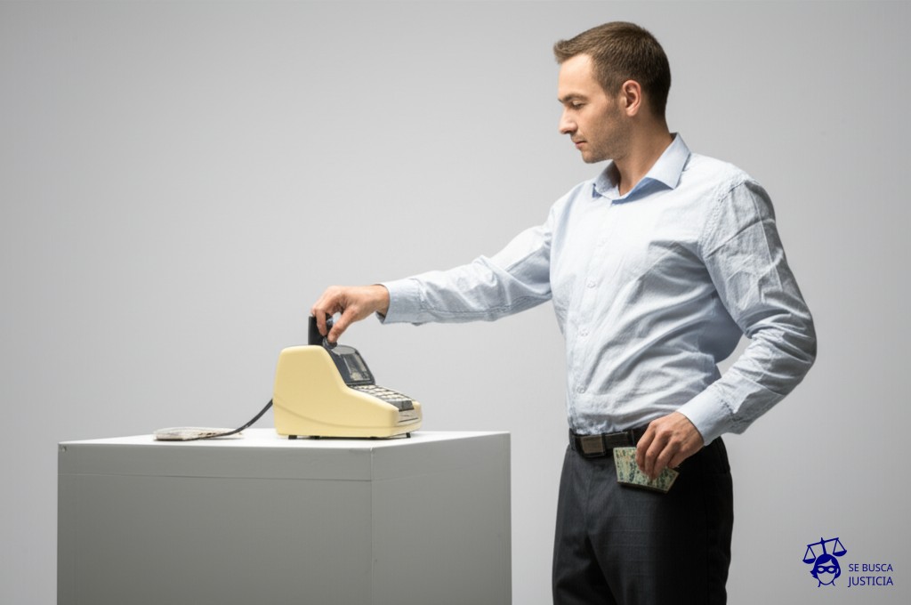 Un hombre con la mano en la caja registradora, intentando sacar dinero de un agujero en su bolsillo. Representa: Problemas con el cobro de deducibles indebidos
