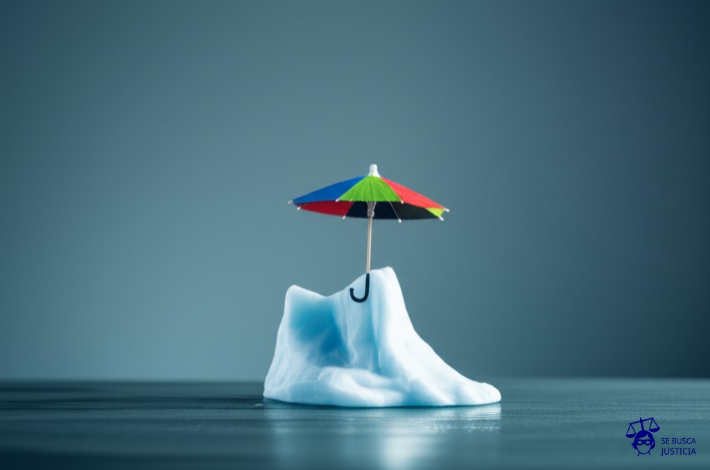 Un iceberg con un pequeño paraguas encima. Representa: Problemas con exclusión de daños en zonas de riesgo