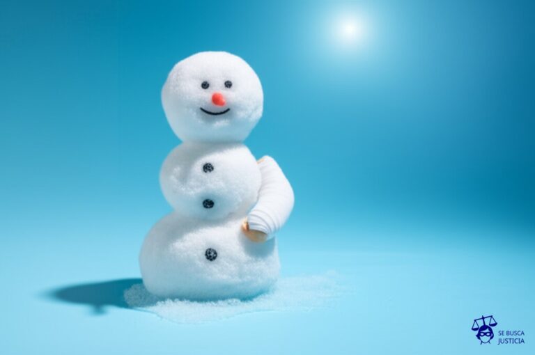 Un muñeco de nieve con un yeso en el brazo, derritiéndose al sol. Representa: Problemas con la cobertura para gastos médicos en accidentes