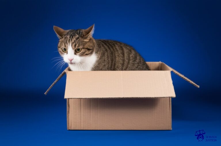 Un gato intentando meterse en una caja de cartón que es claramente demasiado pequeña para él. Representa: Problemas con la interpretación de cláusulas de renovación