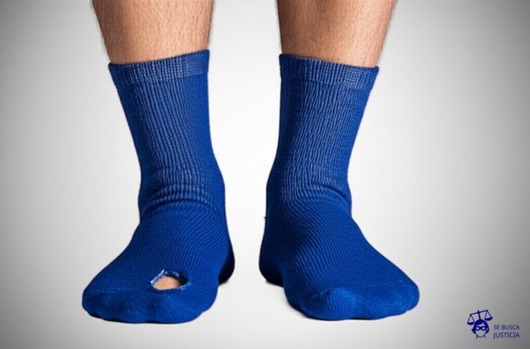 Un par de calcetines idénticos, uno en cada pie. El calcetín del pie izquierdo tiene un agujero. El calcetín del pie derecho no. Representa: Problemas con la subrogación de derechos