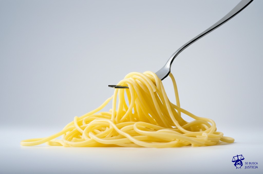 Un laberinto de espaguetis enredados, con un tenedor intentando desesperadamente desenredarlos. Representa: Problemas con planes de telefonía móvil