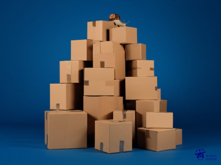Un caracol intentando escalar una montaña de cajas de cartón. Representa: Problemas con proveedores por entregas fuera de plazo