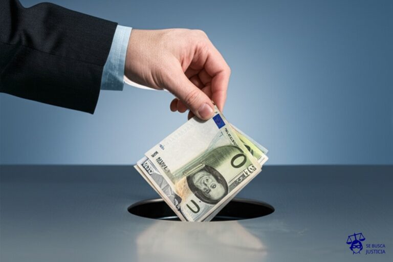 Una mano (representando al propietario) metida en un pozo sin fondo, sacando billetes de un gran fajo y desapareciéndolos. Representa: Propietario no devuelve depósito al finalizar el contrato