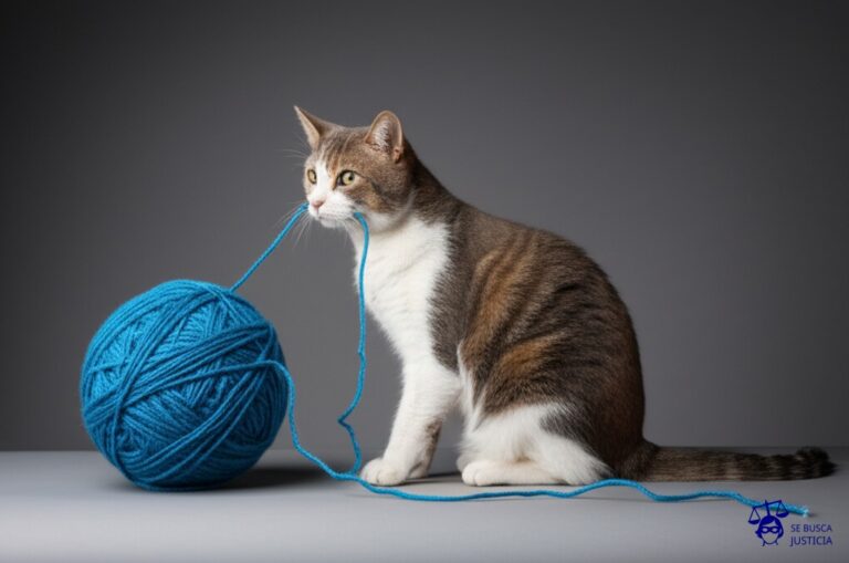 Un gato intentando proteger un ovillo de lana, pero el ovillo se deshace por completo, revelando que en realidad solo era aire. Representa: Protección de nombres de fantasía o seudónimos artísticos sin registro formal