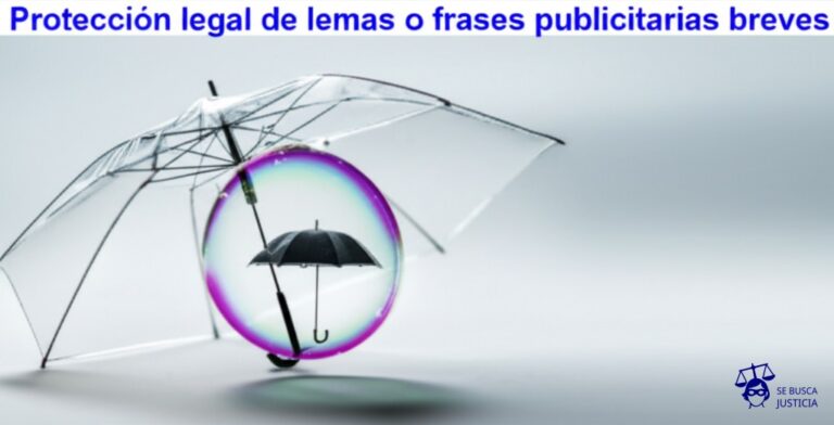 Un pequeño paraguas cuadrado, translúcido, protegiendo una diminuta burbuja de jabón. Representa: Protección legal de lemas o frases publicitarias breves