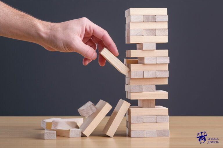 Un juego de Jenga donde la persona que está construyendo la torre, en lugar de quitar bloques, directamente la empuja y la derrumba. Representa: Revocación de derechos adquiridos sin procedimiento legal