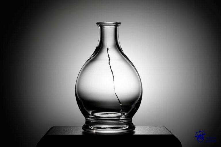 Un florero de cristal fino, elegantemente expuesto sobre un pedestal, con una grieta notable que lo atraviesa. Representa: Robert Mapplethorpe fue objeto de una demanda por obscenidad por su muestra 'The Perfect Moment'