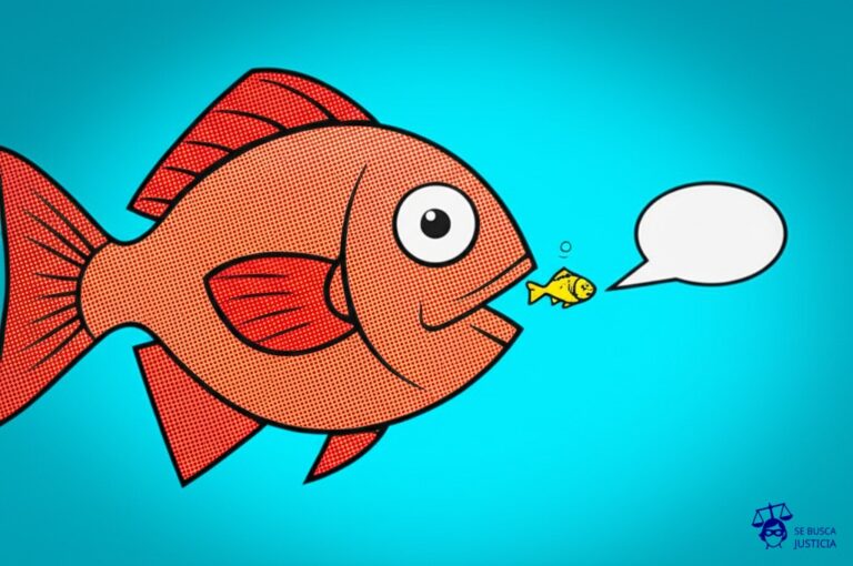 Un gran pez (representando a Lichtenstein) tragándose a un pez más pequeño (representando la viñeta de DC Comics), con una burbuja de diálogo vacía saliendo de la boca del pez grande, y un pequeño silbido (representando el debate) en el agua. Representa: Roy Lichtenstein baso su obra Drowning Girl en una viñeta de DC Comics lo que genero debate sobre derechos de autor