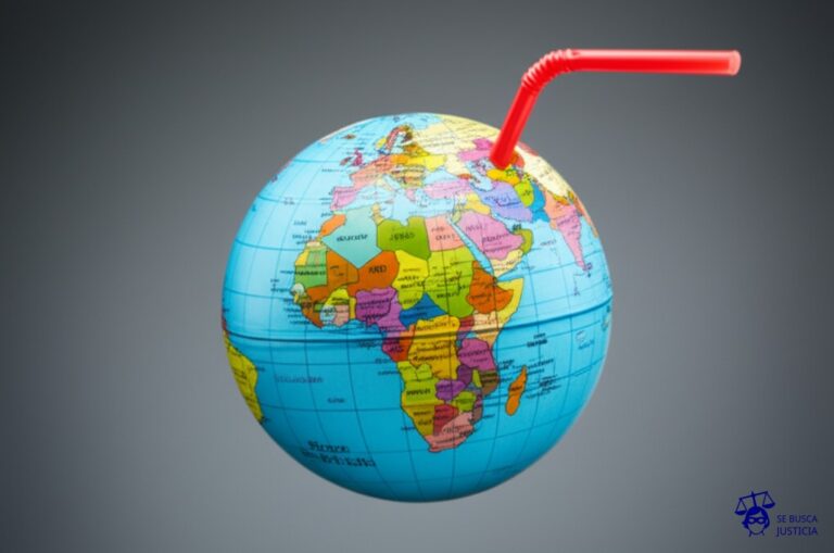 Un globo terráqueo con una pajita gigante clavada, succionando agua con fuerza. Representa: Sobreexplotación de acuíferos subterráneos