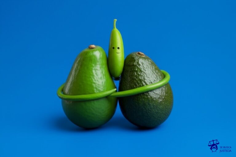 Dos aguacates maduros, uno abrazando a un pepino. Representa: Solicitud de adopción por pareja del mismo sexo