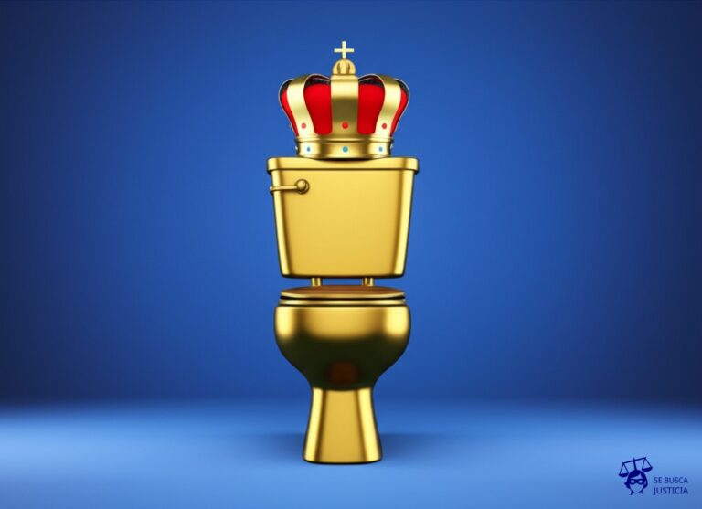 Un inodoro dorado con una corona encima. Representa: Tareas degradantes o humillantes