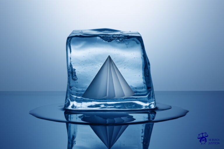 Un gran cubo de hielo derritiéndose rápidamente, con un pequeño y delicado copo de nieve (hecho de papel) flotando en su interior. Representa: Terence Koh fue detenido por exhibiciones con contenido sexual explícito e irreverente