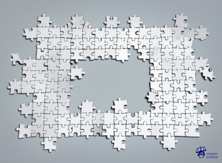 Un enorme rompecabezas desarmado, con piezas dispersas en una mesa, cada pieza intentando encajar en un borde diferente, sin que ninguna encaje con otra. Representa: Tráfico transnacional de personas sin respuesta coordinada entre Estados