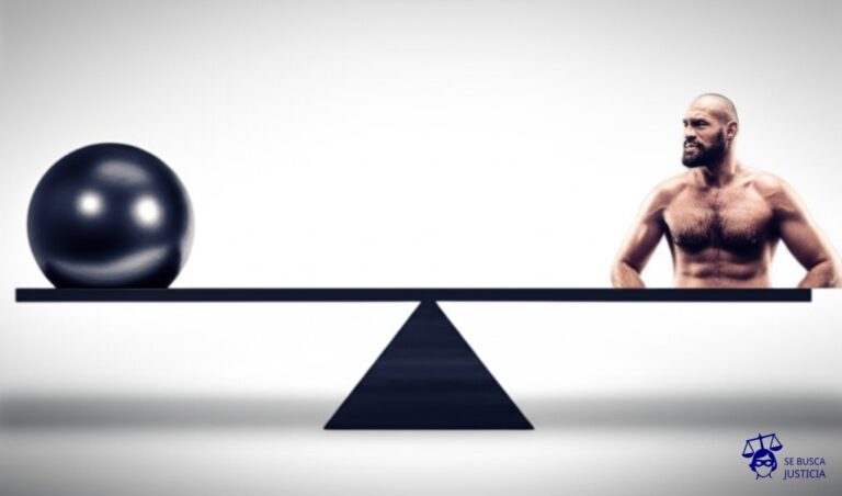 Un balancín, con un lado claramente más pesado que el otro, pero ambos lados a la misma altura. Representa: Tyson Fury vs Deontay Wilder I (2018): empate polémico cuando la mayoría vio ganar claramente a Fury