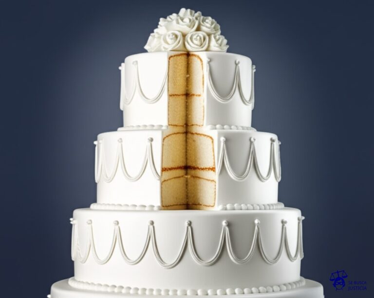Un pastel de bodas perfectamente decorado, pero al cortarlo, revela que está completamente vacío por dentro. Representa: Una empresa de organización de eventos no cumple con los servicios contratados para una celebración (bodas cumpleaños) arruinando la experiencia del cliente.