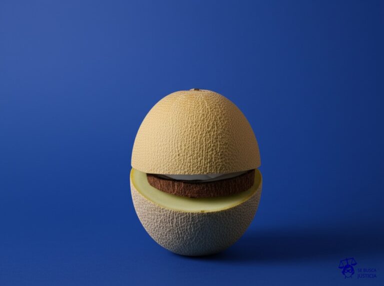 Un melón partido por la mitad, con una cáscara de coco en una de las mitades. Representa: Uso de casco no homologado en accidente de moto