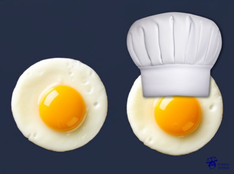 Dos huevos fritos idénticos, pero uno de ellos lleva un sombrero de chef torcido. Representa: Uso de logotipos similares con fines de confusión comercial